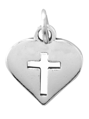 Heart with Cut Out Cross Charm Sterling Silver