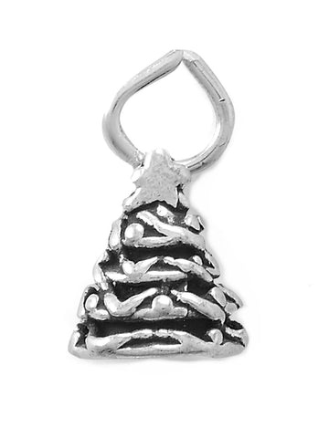 Holiday Christmas Tree Charm Small Antiqued Sterling Silver