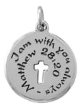 Cut Out Cross Charm - I am with You Always - Matthew 28:20 Bible Quote