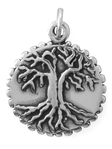 Family Roots Tree of Life Charm Antiqued Sterling Silver