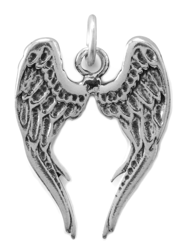 Three Dimensional Angel Wings Charm Antiqued Sterling Silver