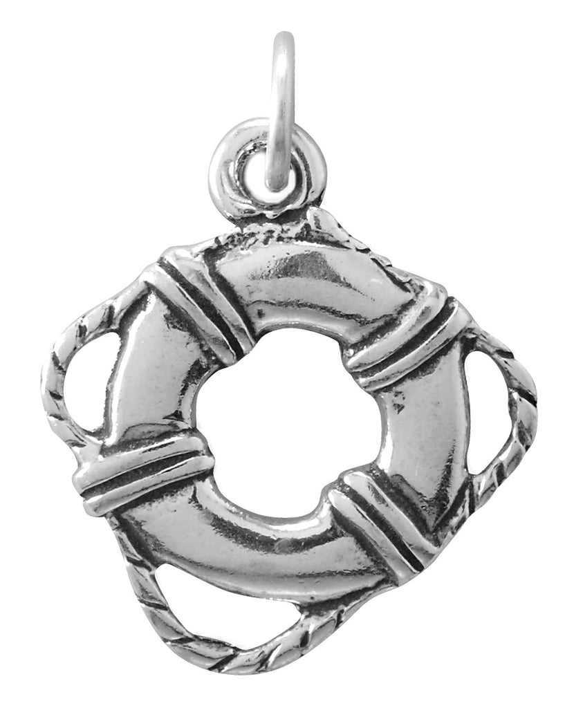 Life Preserver Buoy and Rope Charm Sterling Silver