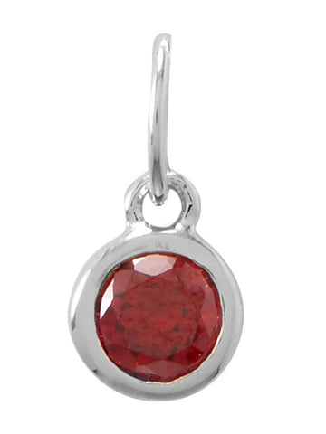 January Birthday Charm Red Cubic Zirconia Sterling Silver