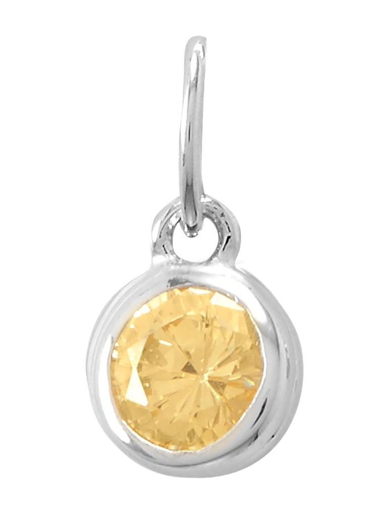 November Birthday Charm Yellow Cubic Zirconia Nontarnish Sterling Silver