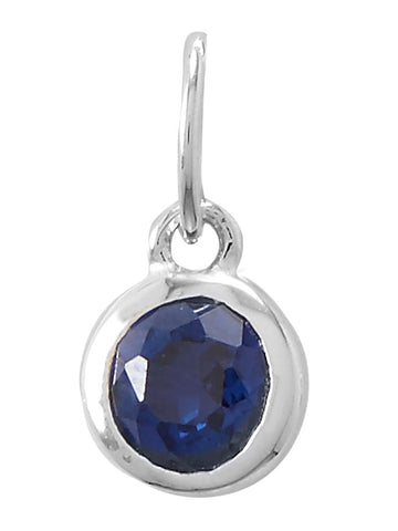 September Birthday Charm Dark Blue Cubic Zirconia Sterling Silver