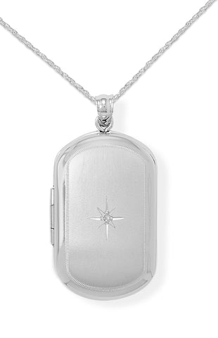 Memory Keeper Locket with Diamond on Rope Chain Rhodium on Sterling Silver