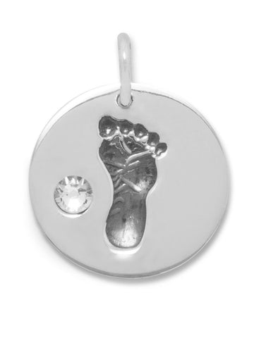 Footprint Charm with Clear Crystal Sterling Silver