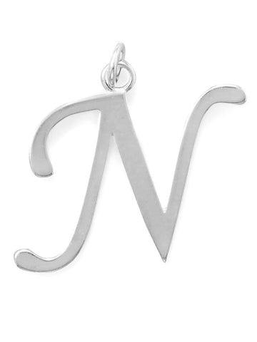 Sterling Silver Alphabet Capital Letter N Pendant Charm