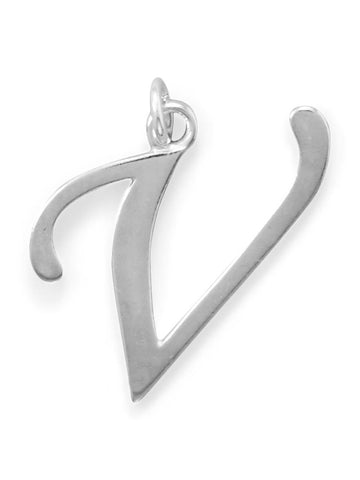 Sterling Silver Alphabet Capital Letter V Pendant Charm