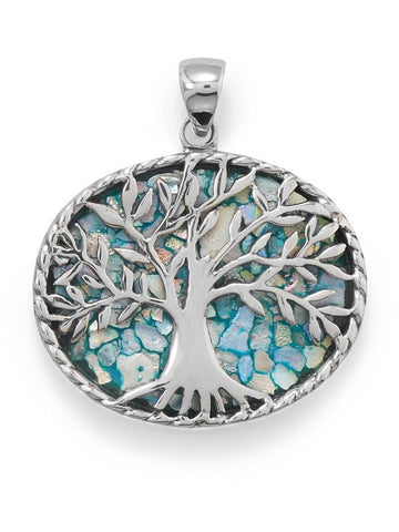Ancient Roman Glass Tree of Life Pendant Necklace Sterling Silver, Pendant Only