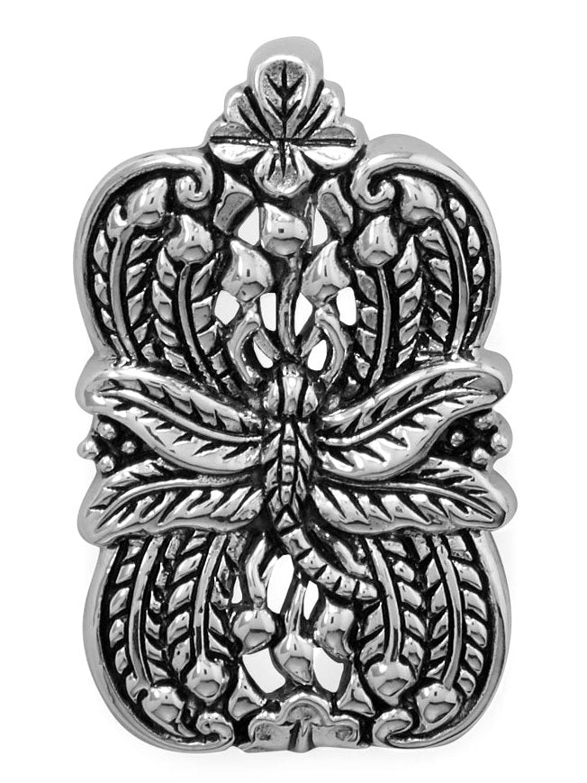 Dragonfly in Wheat Slide Pendant Antiqued Sterling Silver