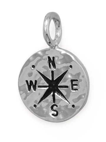 Compass Pendant or  Charm Sterling Silver 10mm