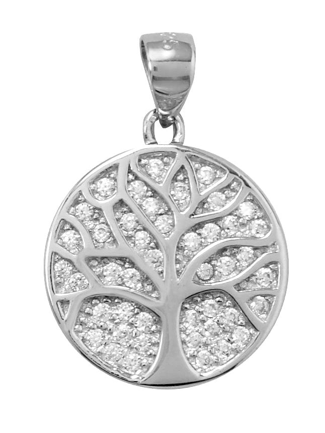 Tree of Life Pendant with Cubic Zirconia Rhodium on Sterling Silver Nontarnish