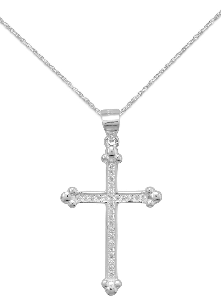 Cross Necklace with Fleuree and Cubic Zirconia Stones - Nontarnish