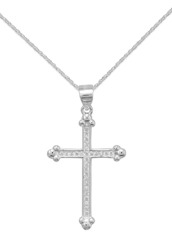 Cross Necklace with Fleuree and Cubic Zirconia Stones - Nontarnish