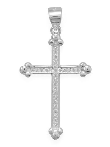 Cross with Fleuree and Cubic Zirconia Stones Sterling Silver, Pendant Only