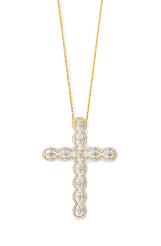 Sparkling Cubic Zirconia Cross Necklace with 20-inch Box Chain 14k Gold-plated Silver