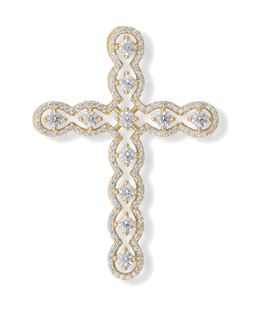 Floating Cubic Zirconia Cross Pendant 14k Gold-plated Silver