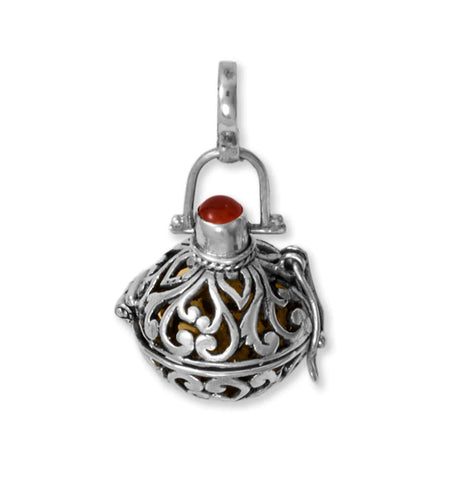 Harmony Ball Pendant with Carnelian with Gentle Bell Sound - Handmade in Bali