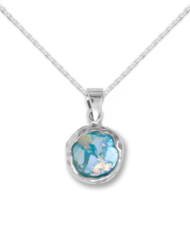 Ancient Roman Glass Small Pendant with 18-inch Chain Sterling Silver