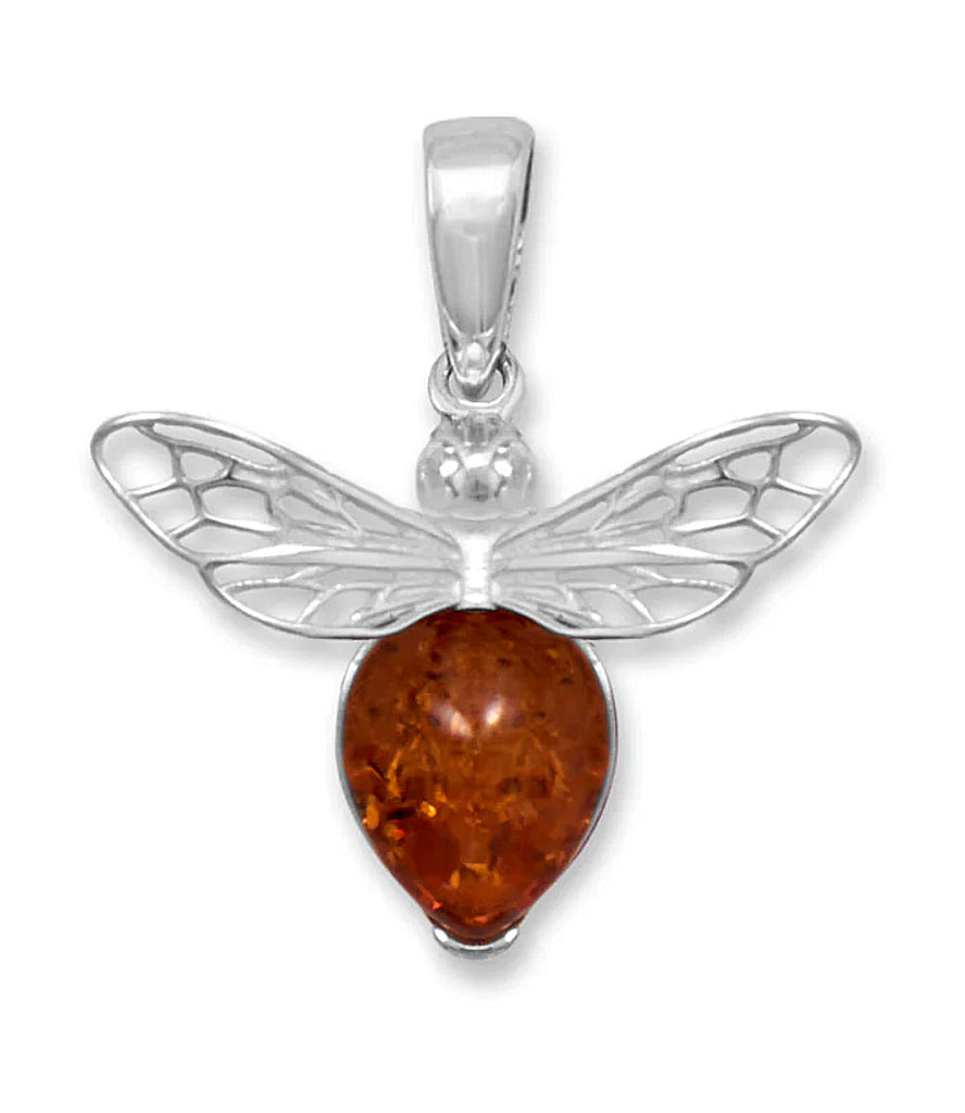 Honey Bee Pendant Baltic Amber and Sterling Silver