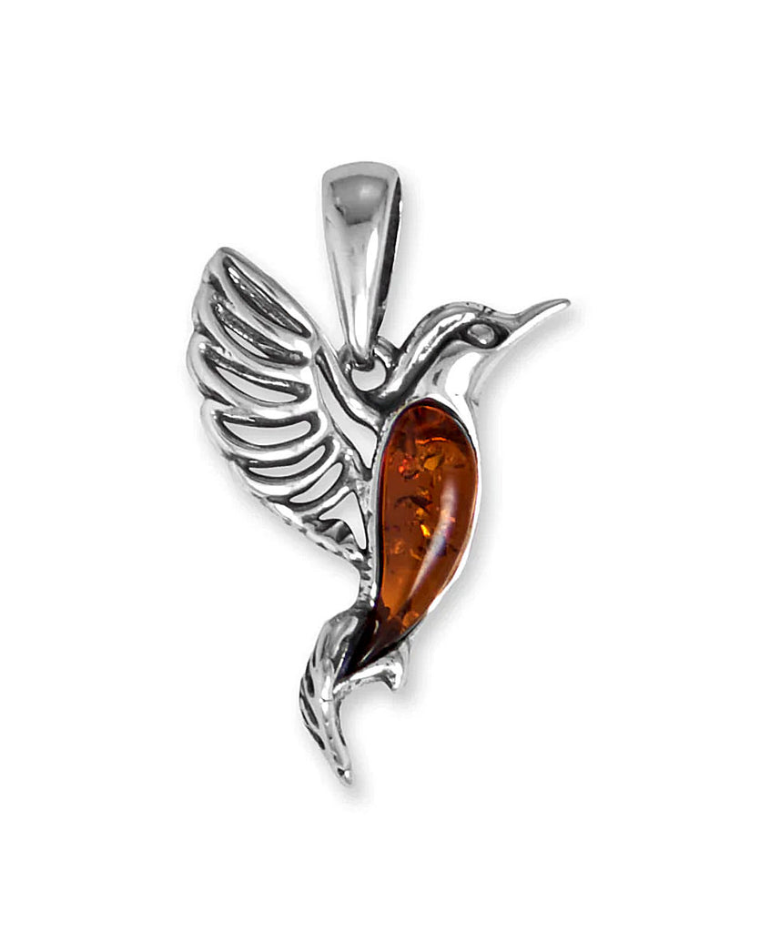 Hummingbird Pendant with Genuine Baltic Amber Sterling Silver