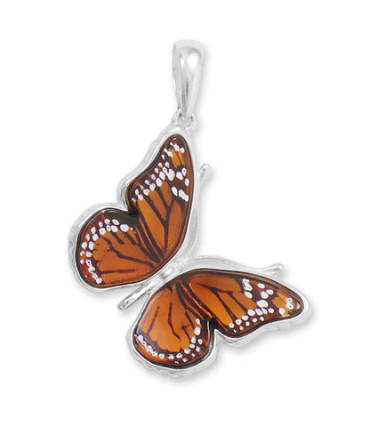 Handcrafted Baltic Amber Monarch Butterfly Pendant Sterling Silver, Pendant Only