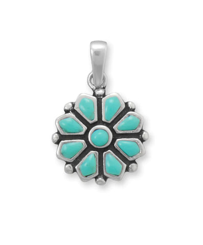 Sterling Silver Reconstituted Turquoise Flower Pendant