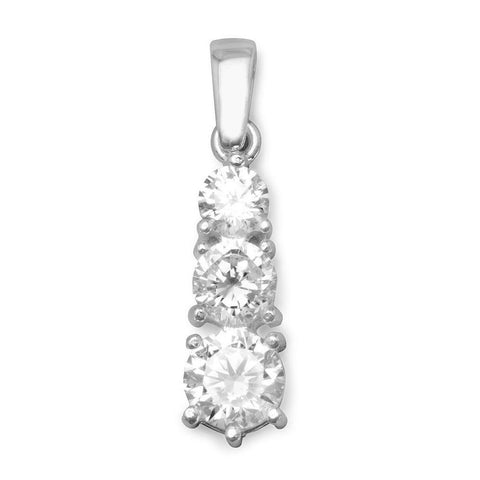 Three Stone Cubic Zirconia Journey Pendant Round Clear Sterling Silver