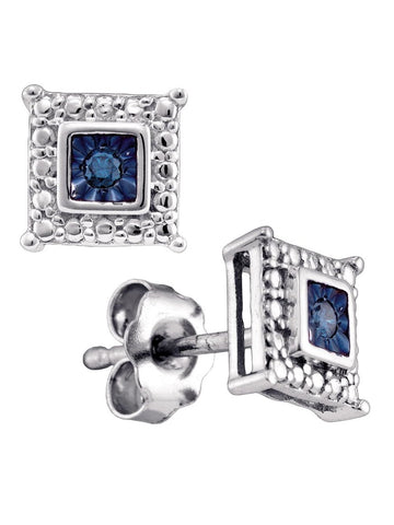 Blue Diamond Stud Earrings 1/20 ctw 7mm Rhodium on Sterling Silver