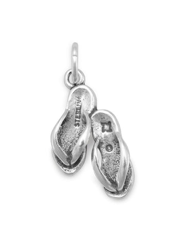 Flip Flops 3-D Pair of Sandals Charm Sterling Silver - Made in the USA