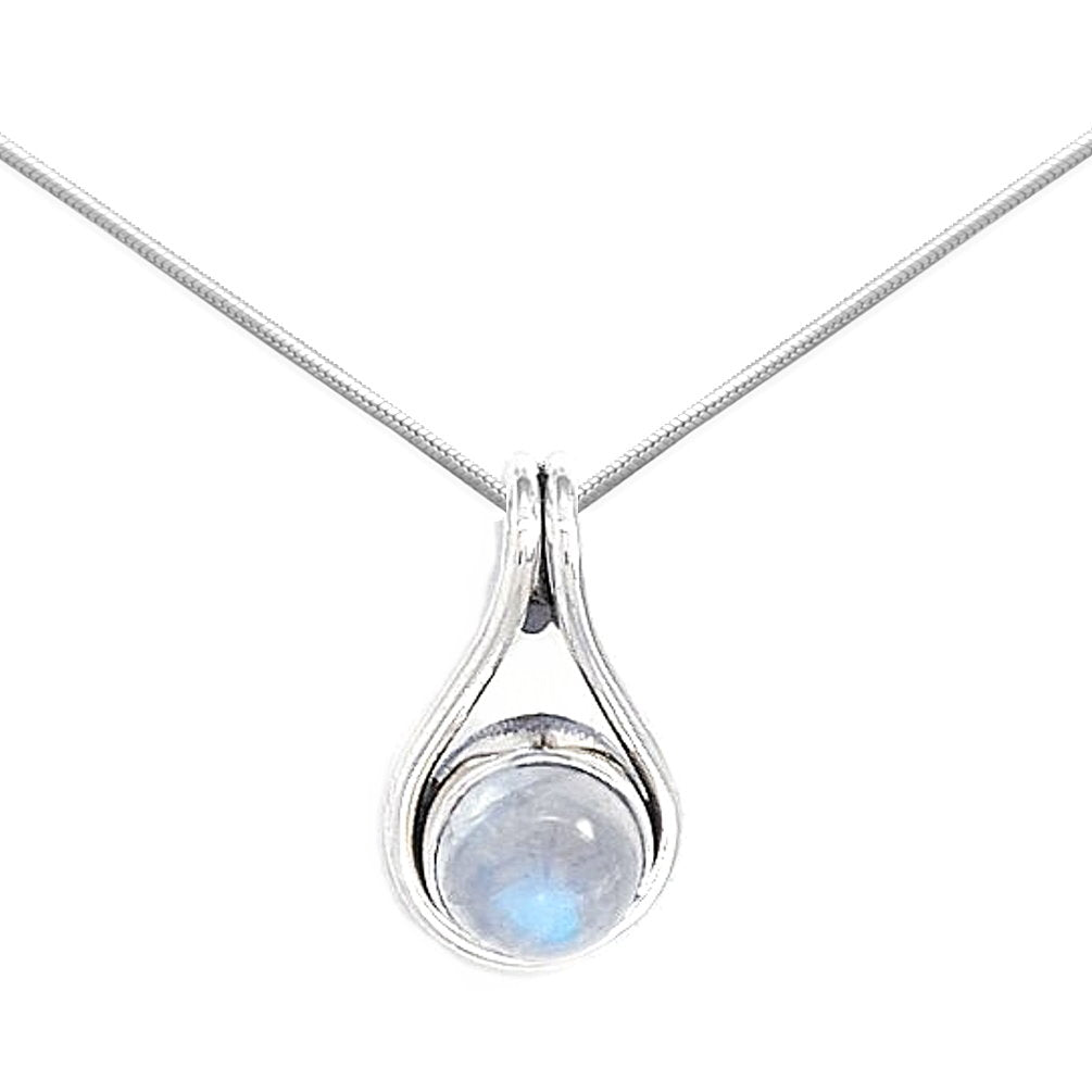 Round Rainbow Moonstone Petite Sterling Silver Slide - Chain Included