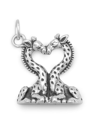 Heart Shaped Kissing Giraffes Charm