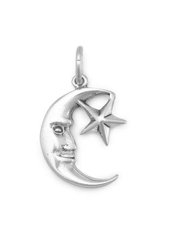 Man in the Moon and Star Charm Sterling Silver