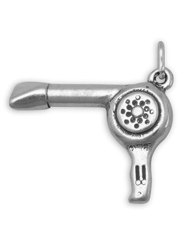 3-D Hair Blow Dryer Charm Sterling Silver Hairdresser