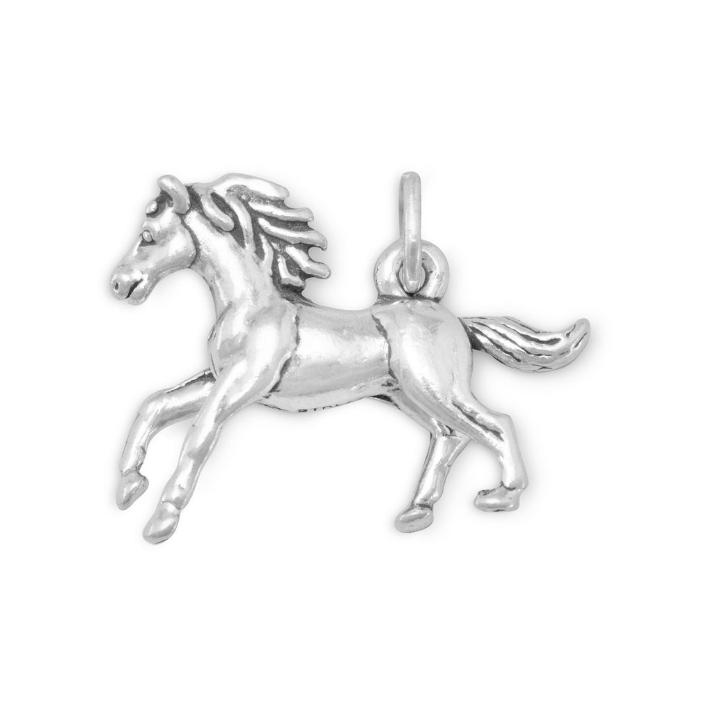Kicking Galloping Horse Charm Sterling Silver