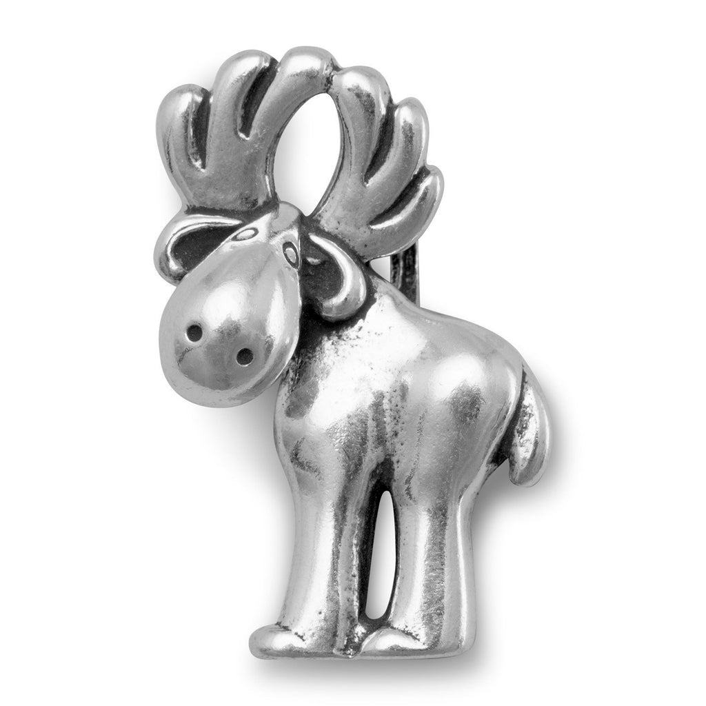 Cute Sterling Silver Moose Slide Pendant Antiqued Finish