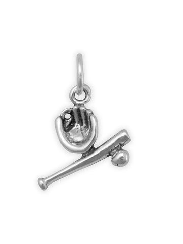 Small Bat Ball and Glove Charm Sterling Silver