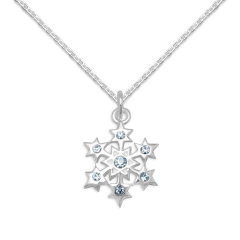 Sterling Silver Blue Crystal Snowflake Necklace