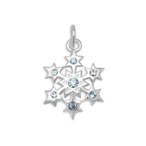 Small Snowflake Blue Crystal Charm Pendant Sterling Silver