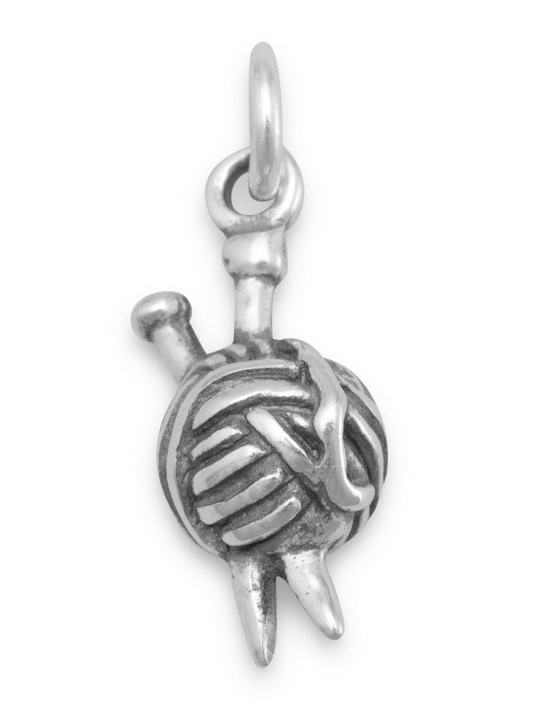 Yarn and Knitting Needles Charm 3-D Sterling Silver