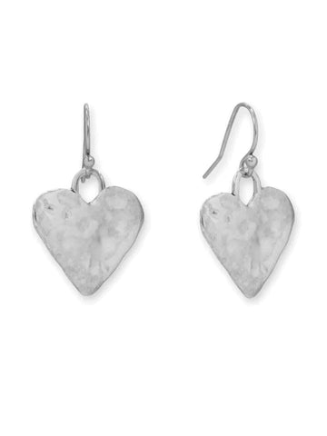 Textured Heart Dangle Earrings Sterling Silver