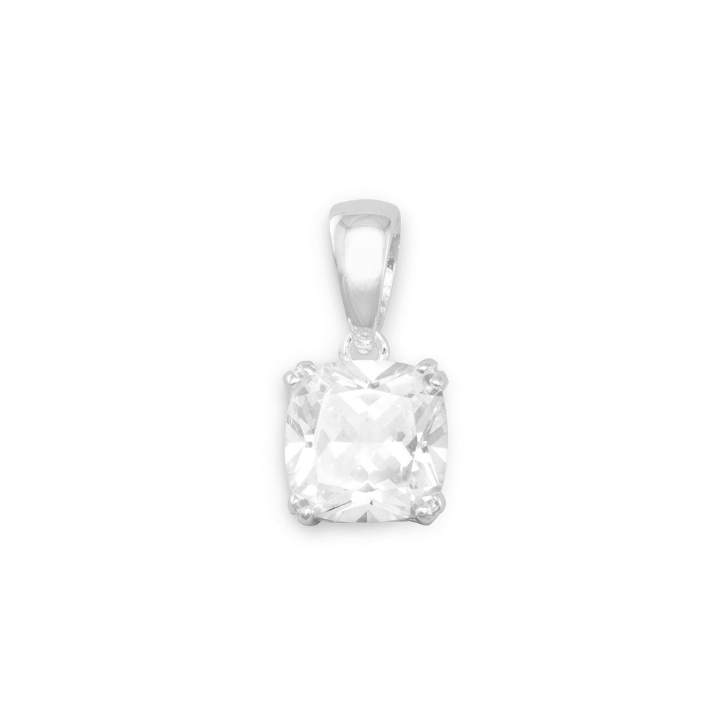 Solitaire Cubic Zirconia Pendant 8mm Soft Square Clear Sterling Silver