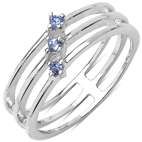 AzureBella Jewelry Genuine Tanzanite Stacked Ring with Three Stones Rhodium on Silver, size 8