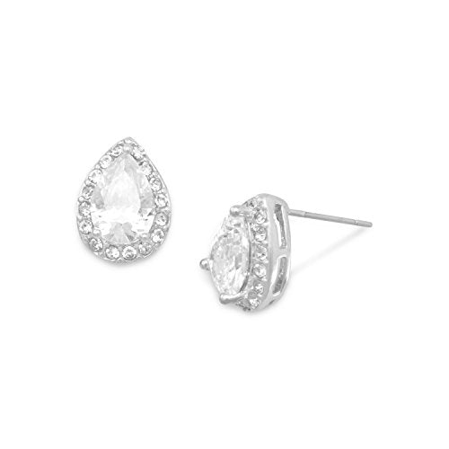 Crystal Teardrop Halo Stud Post Earrings Silver-tone