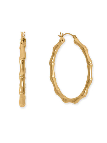 14k Yellow Gold-plated Sterling Silver Bamboo Hoop Earrings 44mm