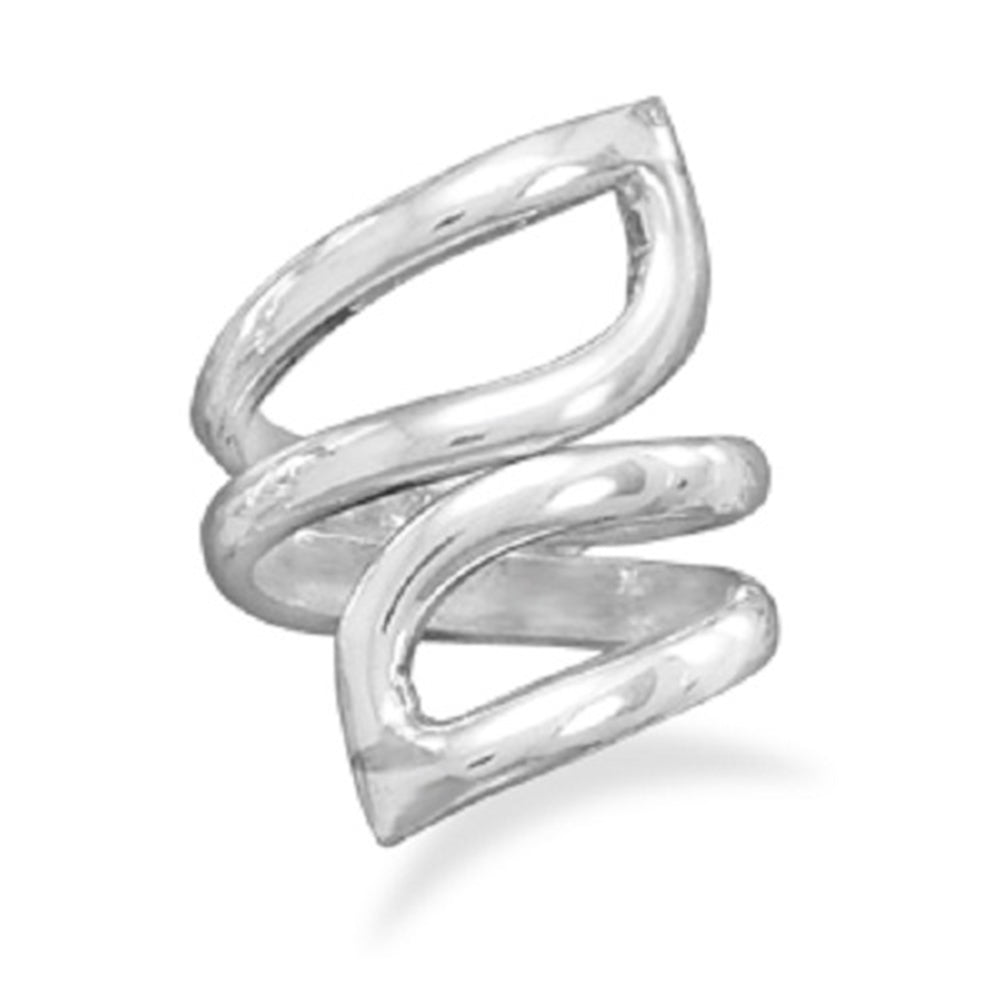 Sweeping Leaf Form Wrap Ring Sterling Silver Polished Double Open Band, 7
