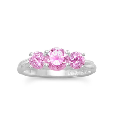 Three Stone Pink Cubic Zirconia Ring Sizes 4-10 Sterling Silver