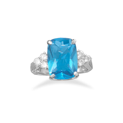 Blue Cubic Zirconia Cocktail Ring with Side Stones