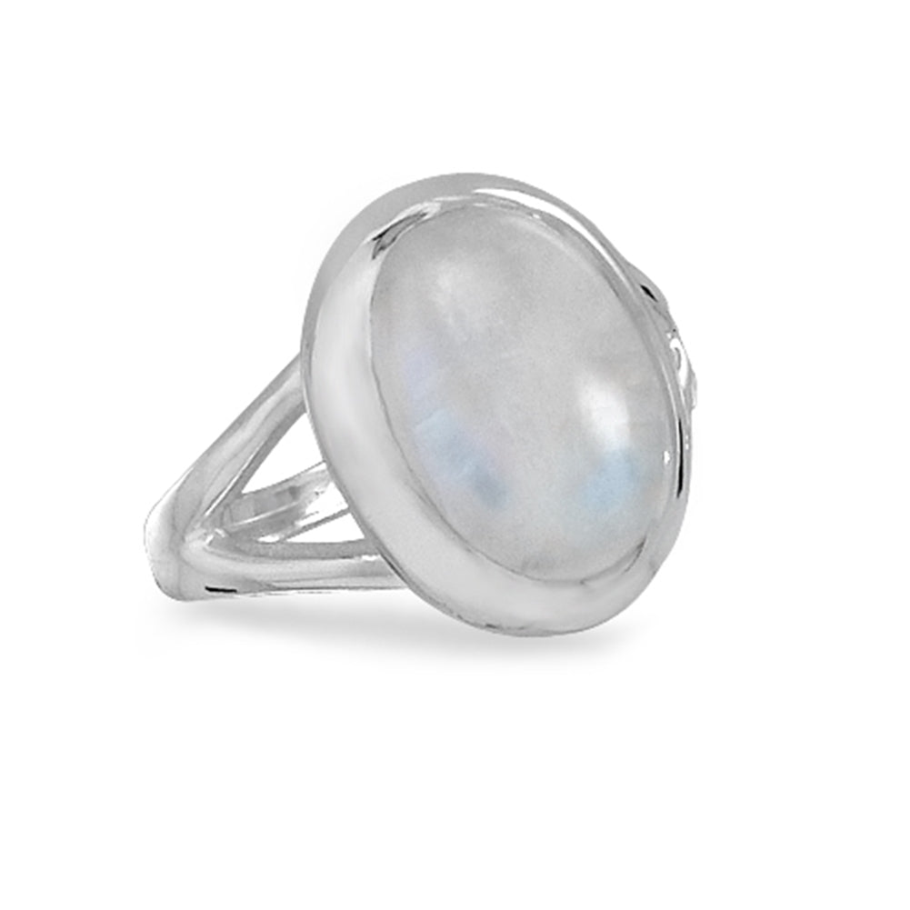 Rainbow Moonstone Oval Polished Sterling Silver Ring